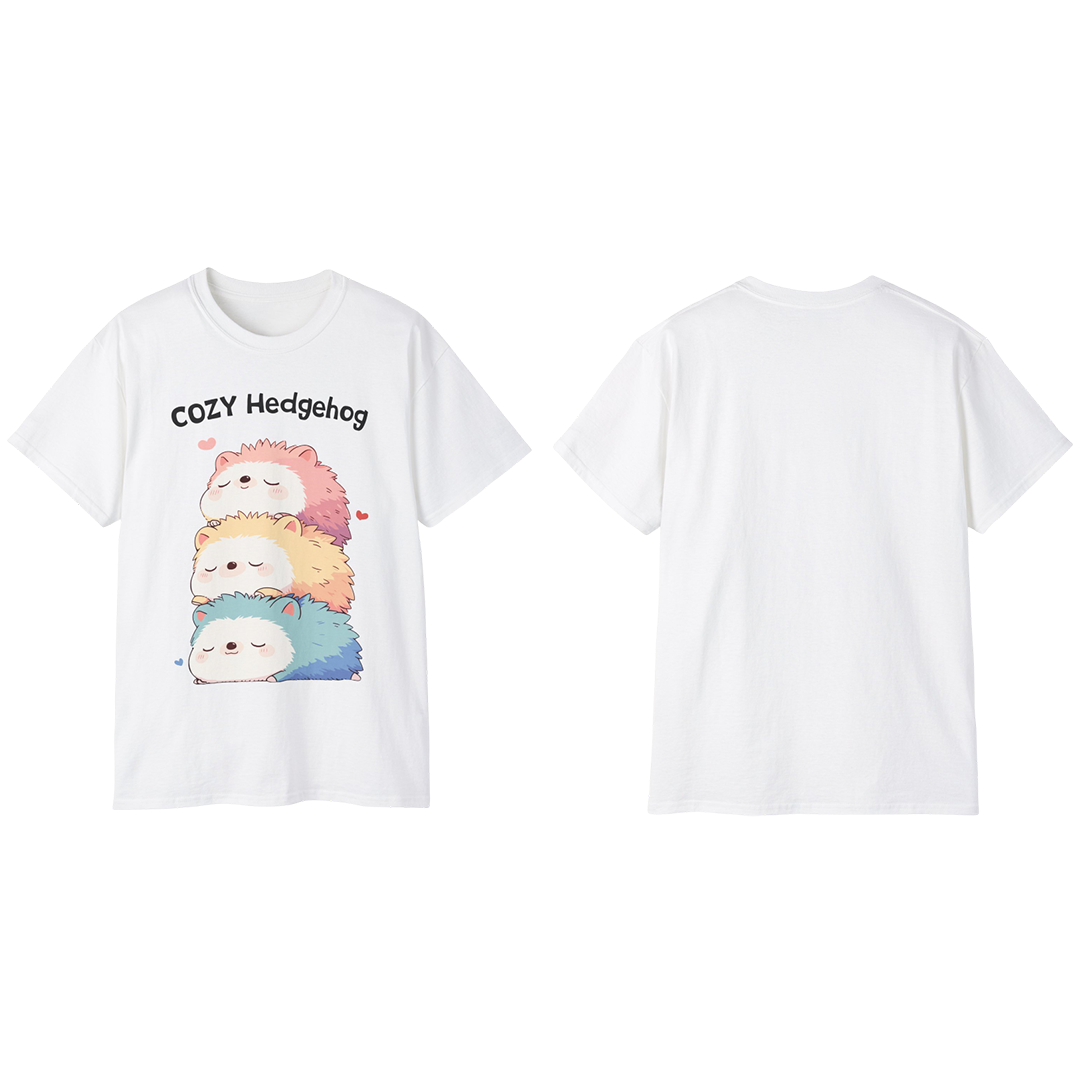 100% Cotton Short Sleeve Tee | Kawaii-Hedgehog-003