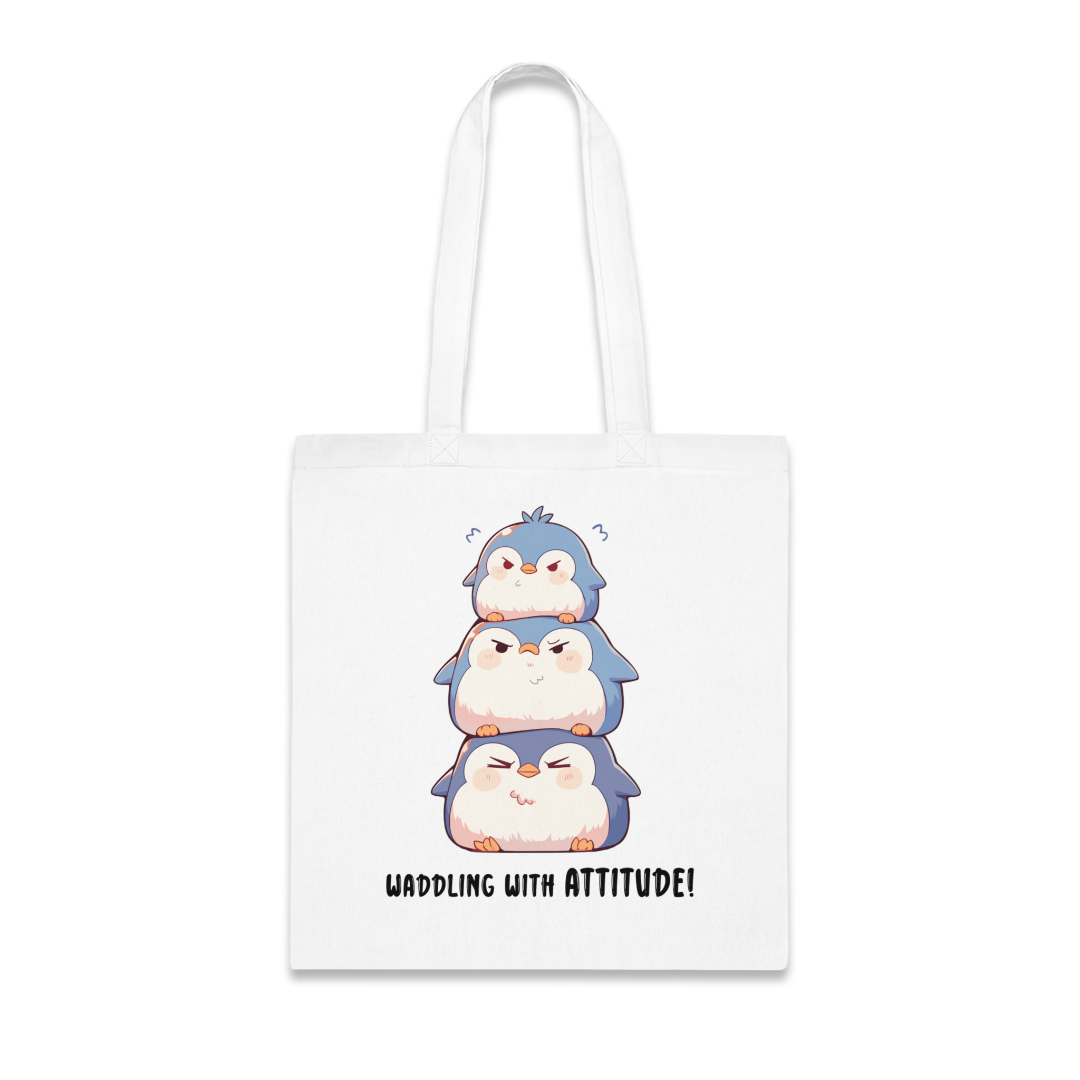 100% Cotton Canvas Tote Bag | Kawaii-Penguin-001