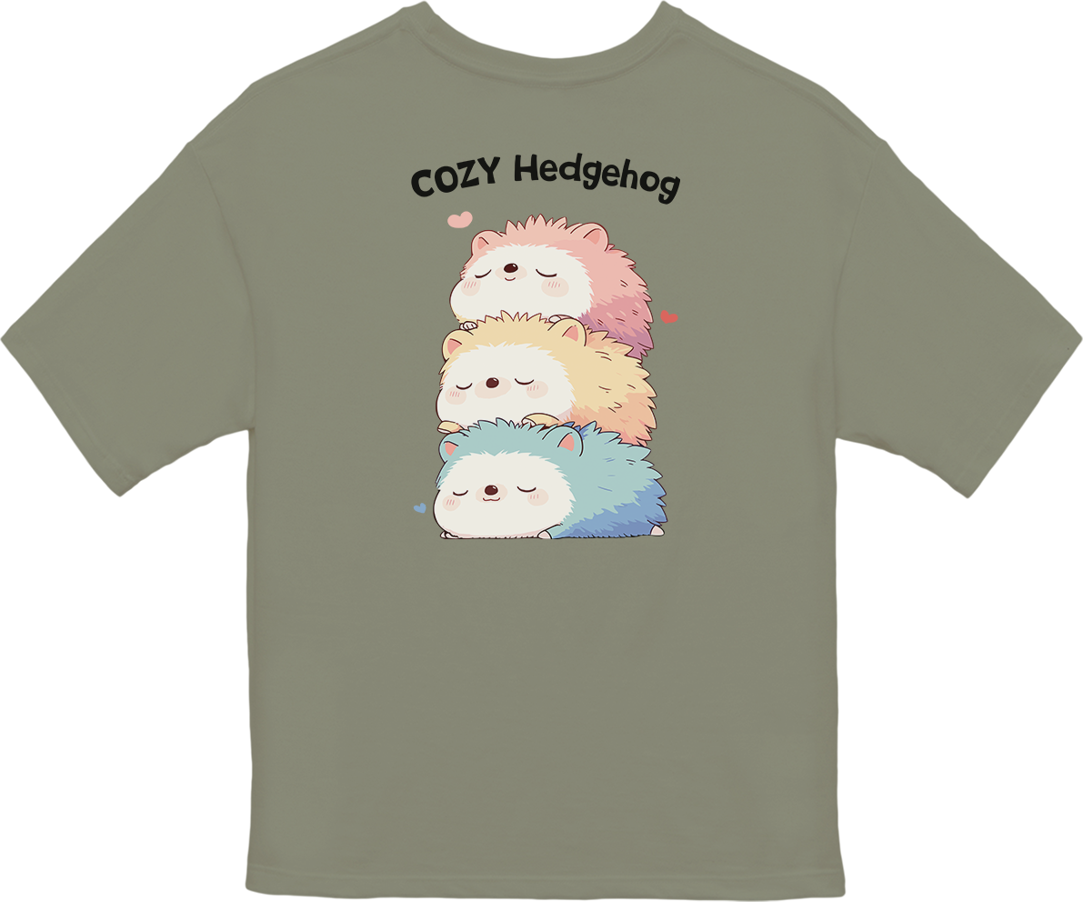 100% Cotton Oversized Tee | Kawaii-Hedgehog-003