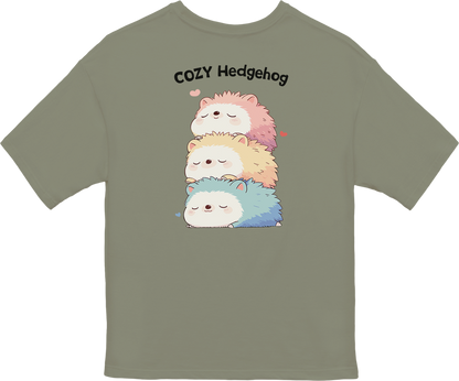 100% Cotton Oversized Tee | Kawaii-Hedgehog-003