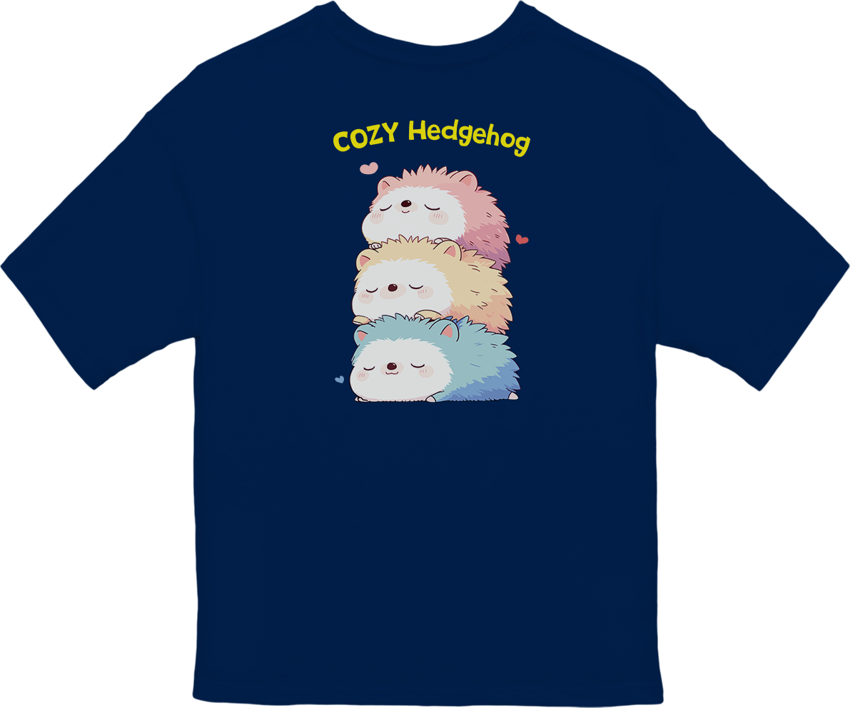 100% Cotton Oversized Tee | Kawaii-Hedgehog-003