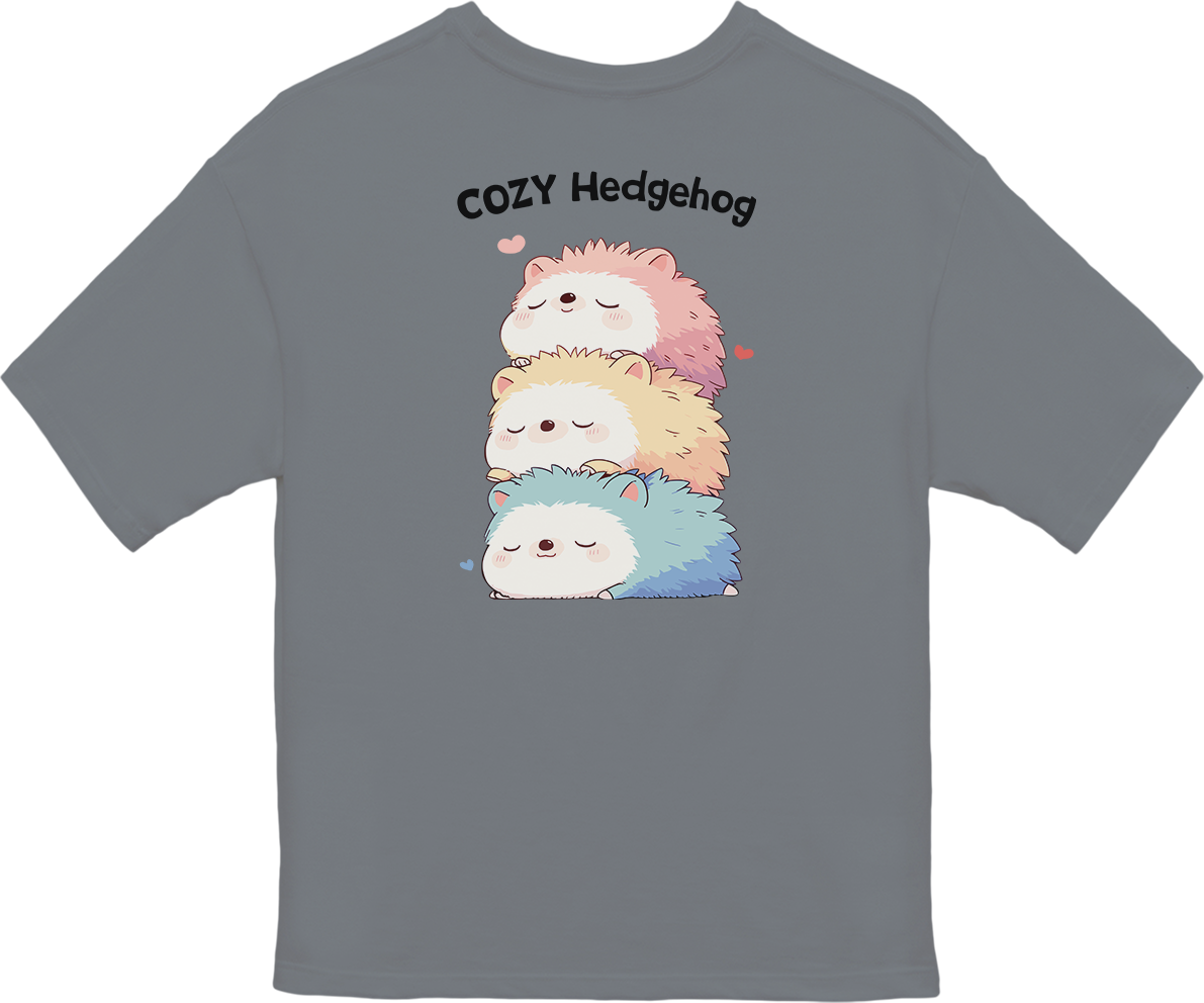 100% Cotton Oversized Tee | Kawaii-Hedgehog-003