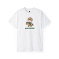 White t-shirt with a cartoon character and 'Sagittarius' text on a white background