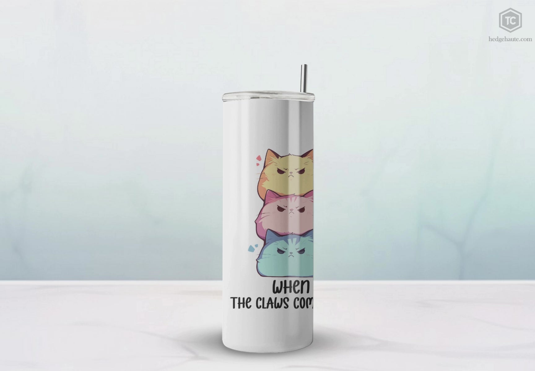 Kawaii，20盎司不锈钢防漏玻璃杯 T20-2405-Kawaii-Cat-001