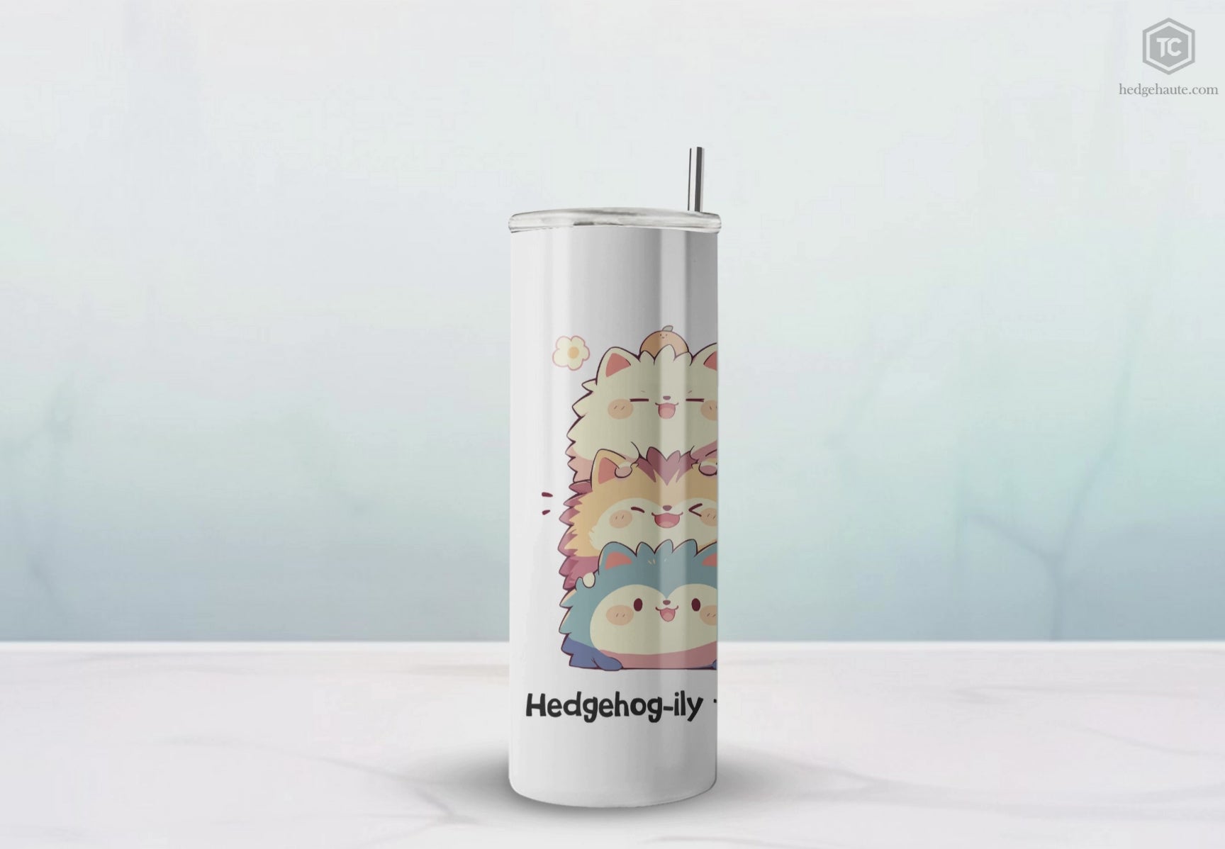 Kawaii，20盎司不锈钢防漏玻璃杯 T20-2405-Kawaii-Hedgehog-002